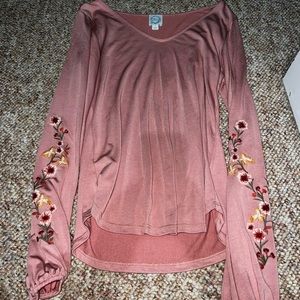 Blue Rain pink long floral stitched sleeve size S small
